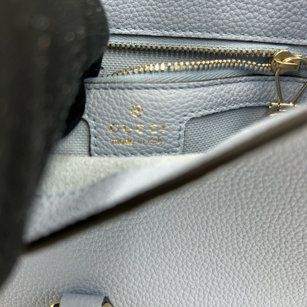 Women's Gucci, Jackie, 1961 hobo bag medium size light blue grain calf skin NWT - Picture 12 of 16